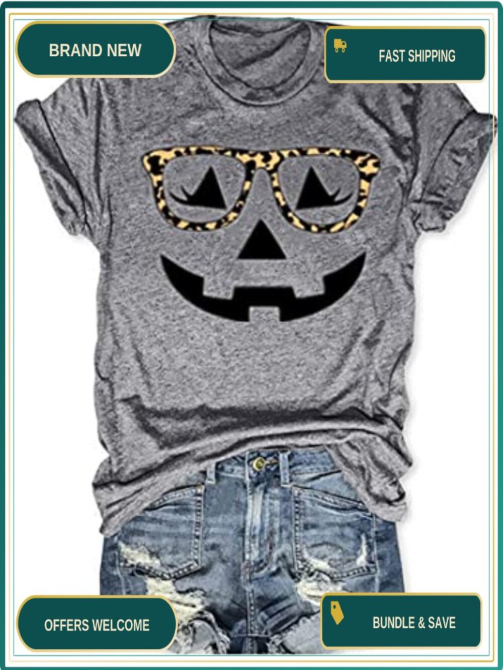 Women's Halloween Pumpkin Graphic T-Shirt Short Sleeve Crew Neck Fall Tee